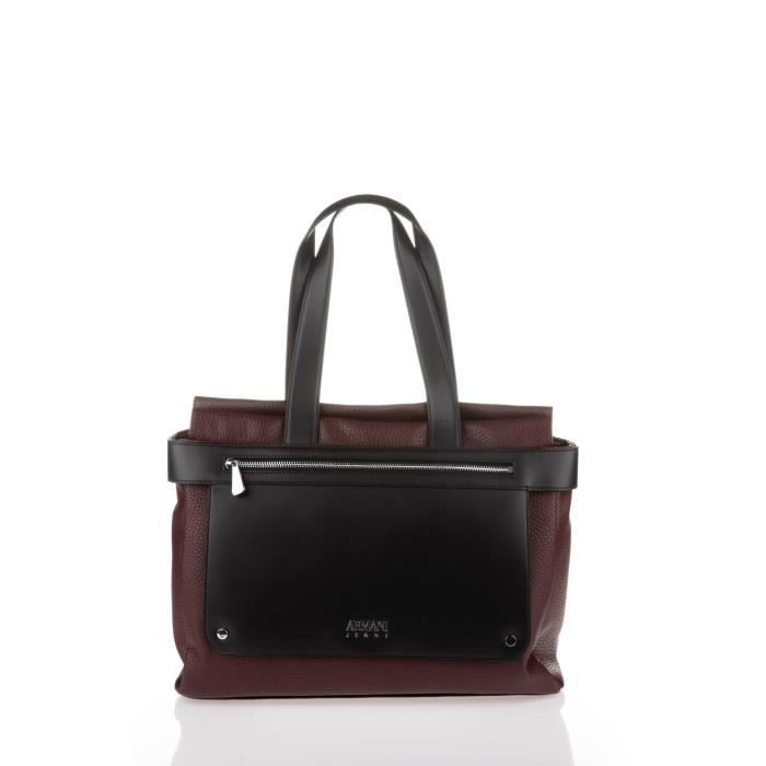 ARMANI JEANS - Sac à Main Bordeaux et Noir en Similicuir Grainé - Femme