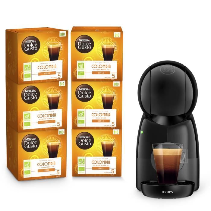 KRUPS YY4511FD Nescafé Dolce Gusto Piccolo XS Machine à café + 6 boites de capsules bio, Cafetière dosettes, Pression 15 bars, Gris
