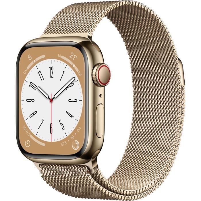 Apple Watch Series 8 GPS + Cellular - 41mm - Boîtier Gold Stainless Steel - Bracelet Gold Milanese Loop