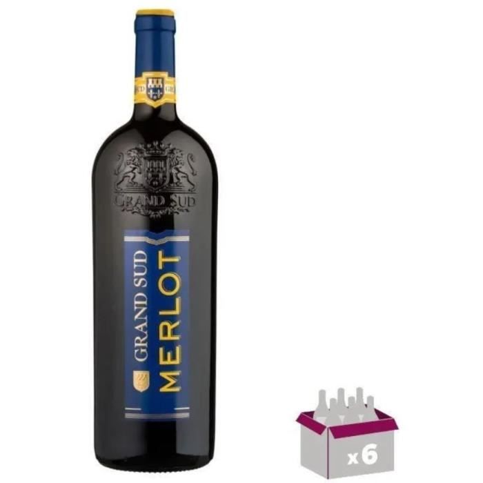 Grand Sud Merlot IGP Pays d'Oc - Vin rouge du Languedoc Roussillon - 1L x6