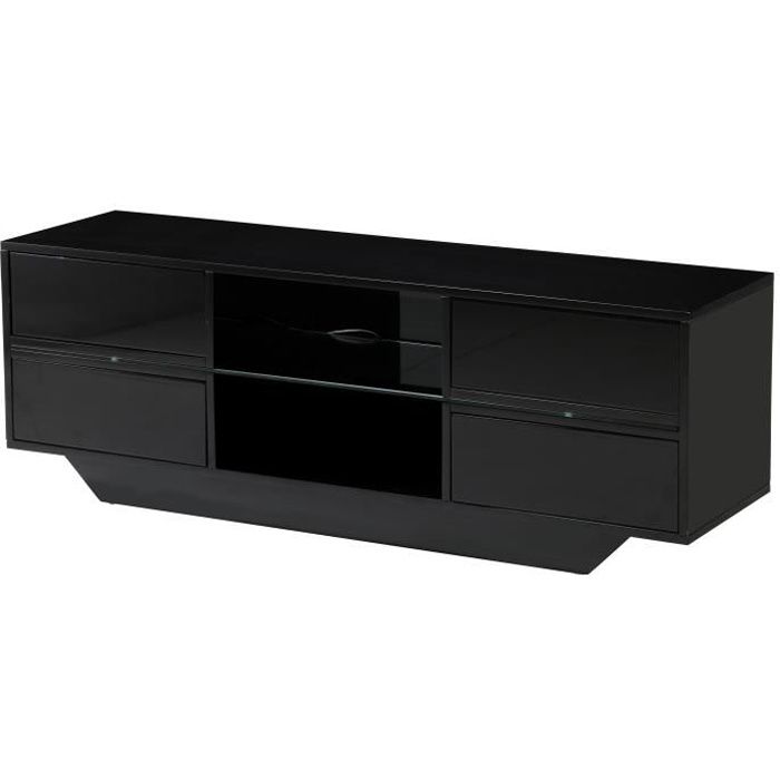 TORINO Meuble TV avec LED contemporain noir laqué - L 130 cm