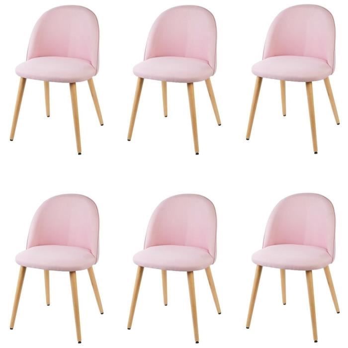 MACARON Lot de 6 chaises de salle à manger - Tissu rose pastel - Scandinave - L 50 x P 50 cm