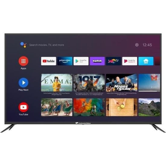 CONTINENTAL EDISON  - TV LED UHD 4K 55"  (139cm) HDR- Android TV Wi-fi Bluetooth Netflix - Youtube -Google Assistant- 3xHDMI, 2xUSB