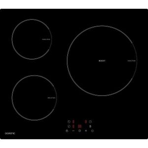 oceanic ti3z1bc plaque de cuisson induction 3 zones 6200 w l 60 x p 52 cm revetement verre noir cdiscount electromenager