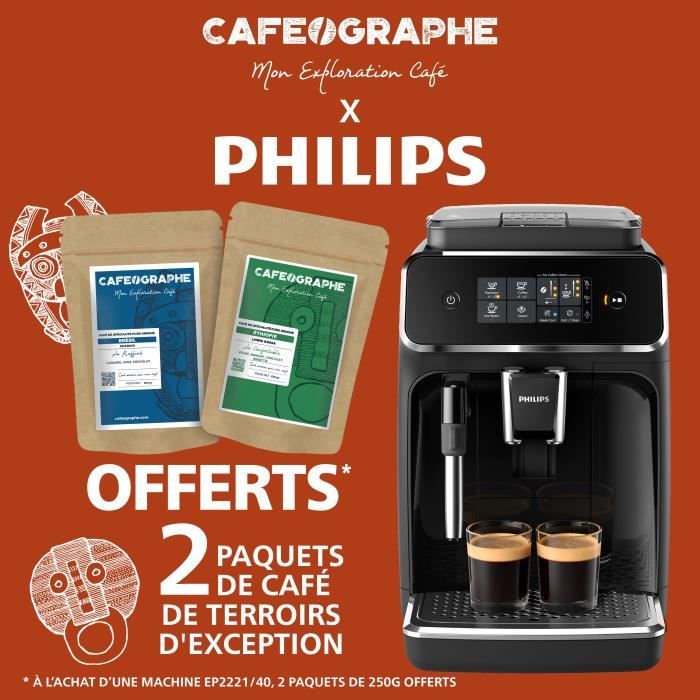 PHILIPS Machine à café à grains espressos broyeur automatique EP2221/40 + 2 packs de café