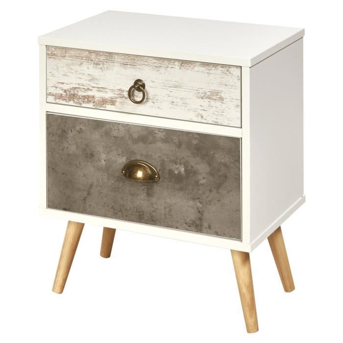 Cebu Chevet Scandinave Blanc Et Gris Pieds En Bois Naturel L