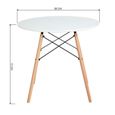 MADDIE Table à manger ronde de 2 à 4 personnes scandinave blanc laqué + pieds en bois hêtre massif - Ø 80 cm-3