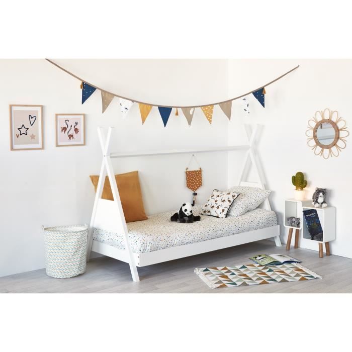 Lit Cabane Enfant 70x140 Cm Blanc Pin Massif Avec Protection Antichute Toit Et Sommier A Lattes Couchage Au Sol Montessori 97181480