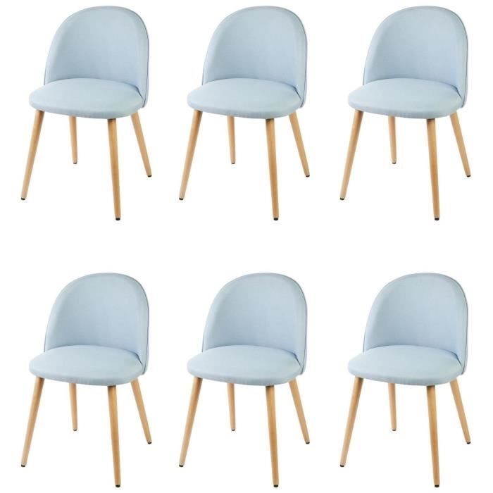 macaron lot de 6 chaises de salle a manger tissu bleu pastel scandinave l 50 x p 50 cm cdiscount maison