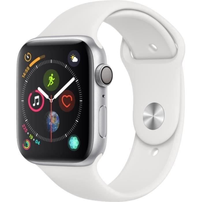 Apple Watch Series 4 GPS 44mm Boîtier aluminium argent - Bracelet blanc (2018) - Reconditionné - Etat correct - Apple