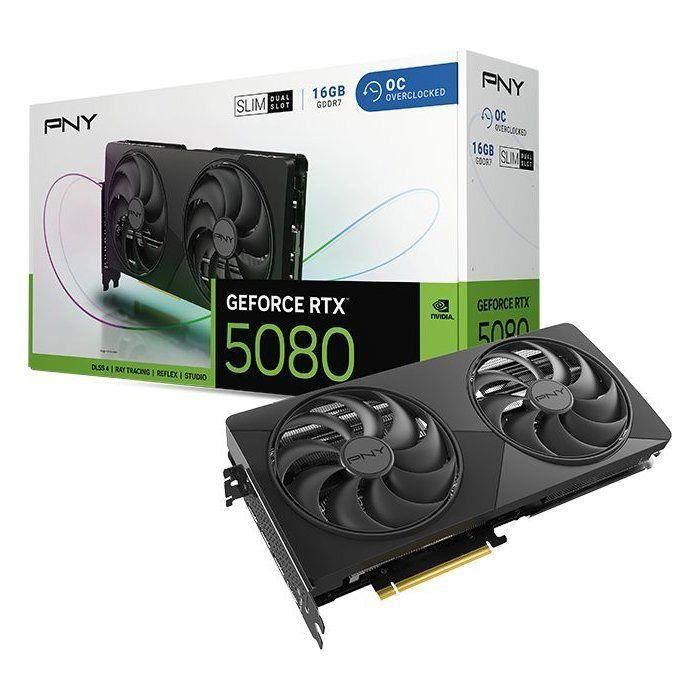 PNY - Carte graphique - NVIDIA Blackwell - GeForce RTX 5080 SLIM OC Dual Fan - 16 Go
