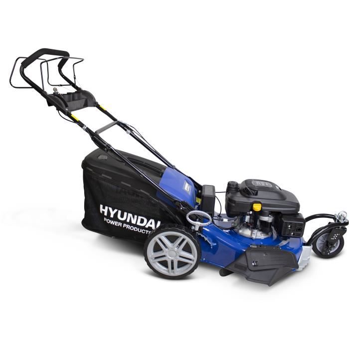 hyundai tondeuse thermique autotractee 3 roues 56cm 196ccc demarrage electrique mulching cdiscount jardin