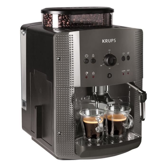 KRUPS Machine à café grain, Mousseur de lait, Expresso, Cappuccino, 2 tasses en simultané, Nettoyage automatique, Essential