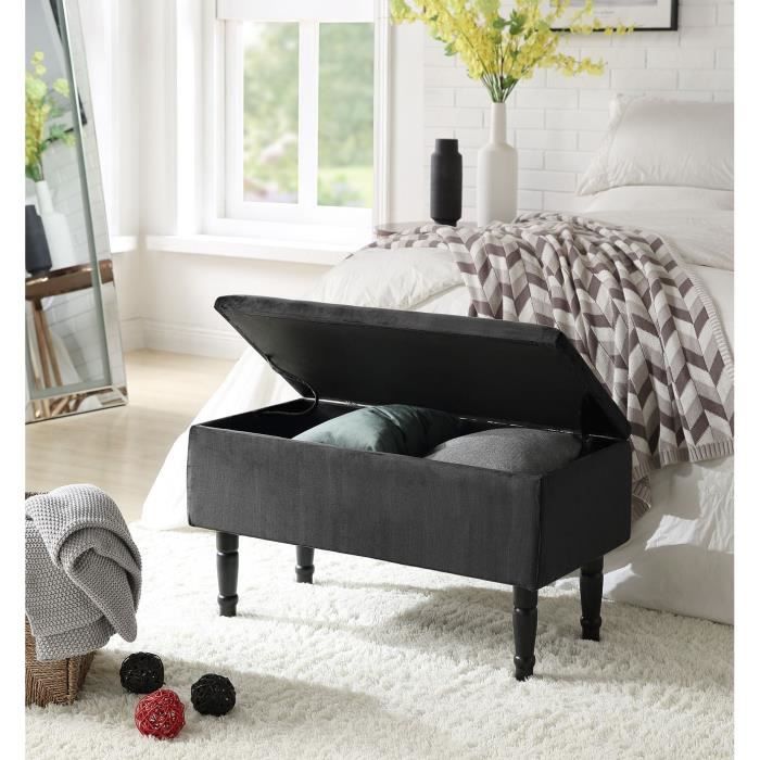 Emilie Banc Avec Coffre De Rangement Velours Gris Classique