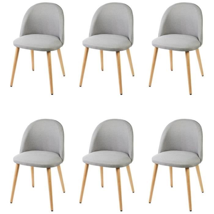 Macaron Lot De 6 Chaises De Salle A Manger Tissu Gris Clair