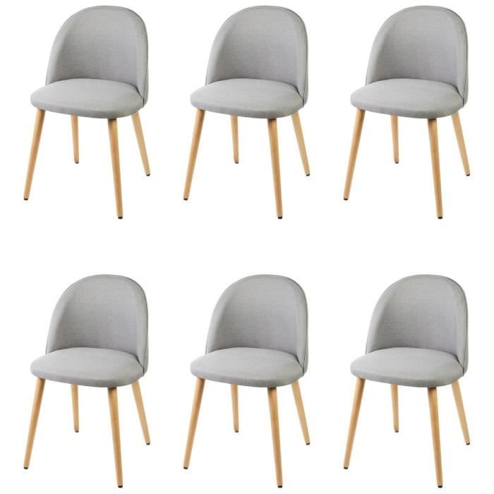 Macaron Lot De 6 Chaises De Salle à Manger Tissu Gris Clair Scandinave L 50 X P 50 Cm