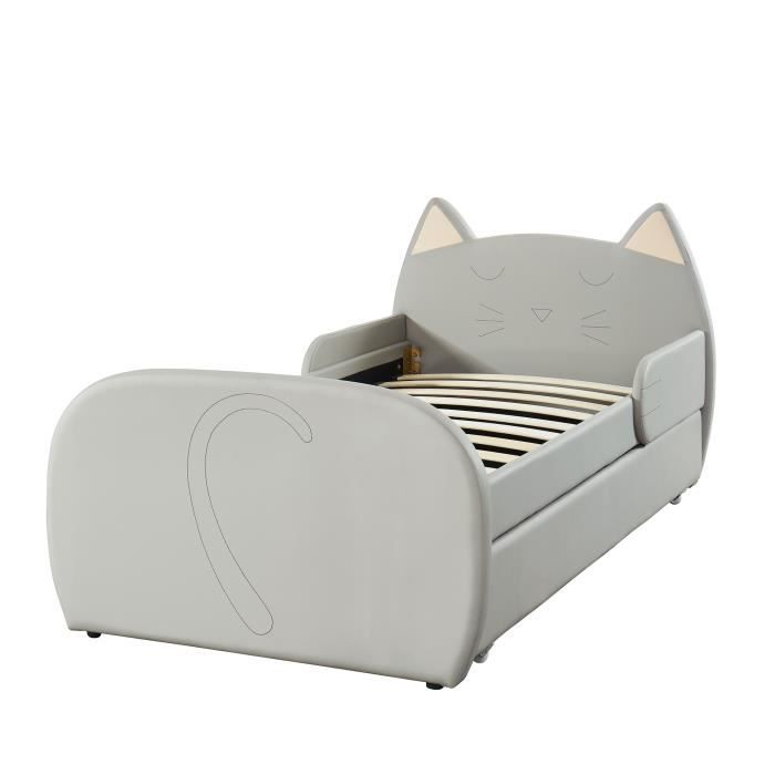 Meow Lit Enfant Chat Style Junior Simili Gris Sommier Inclus L 90 X L 190 Cm Cdiscount Maison