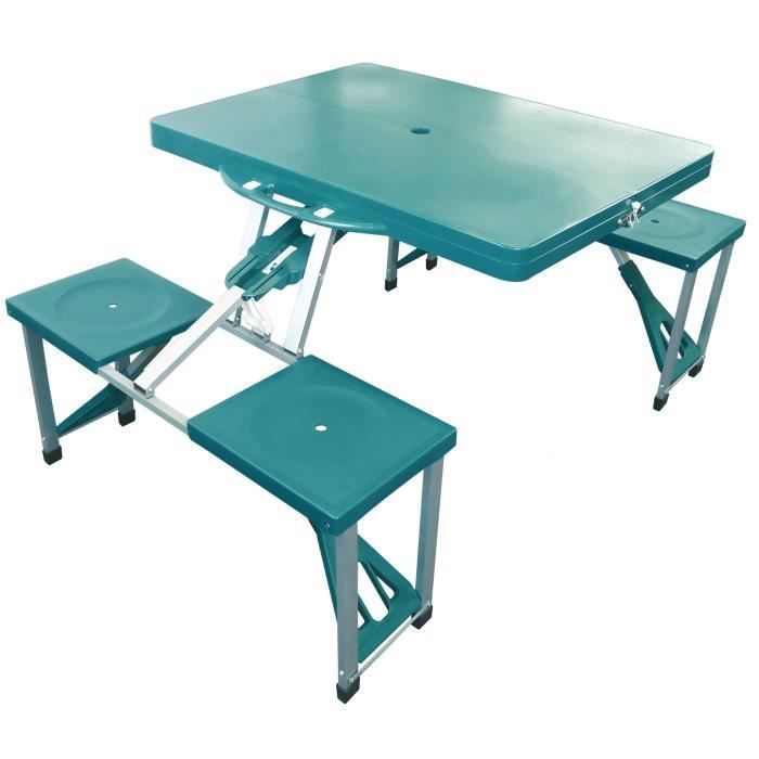 vidaXL Table de Pique-Nique Jardin Verte Pliante à 4 sièges légère en Aluminium