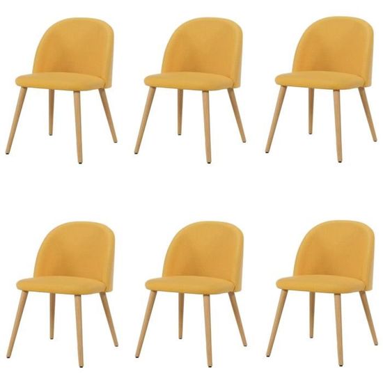 Macaron Lot De 6 Chaises De Salle A Manger Tissu Jaune Moutarde
