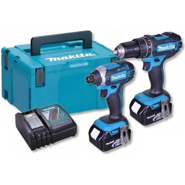 MAKITA Perceuse visseuse à percussion et visseuse à chocs avec 2 batteries 18V 3Ah Li ion