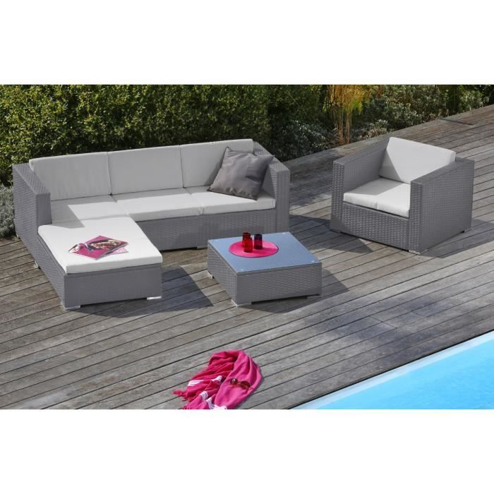 Goa Salon De Jardin 5 Places En Resine Tressee Et Aluminium Gris