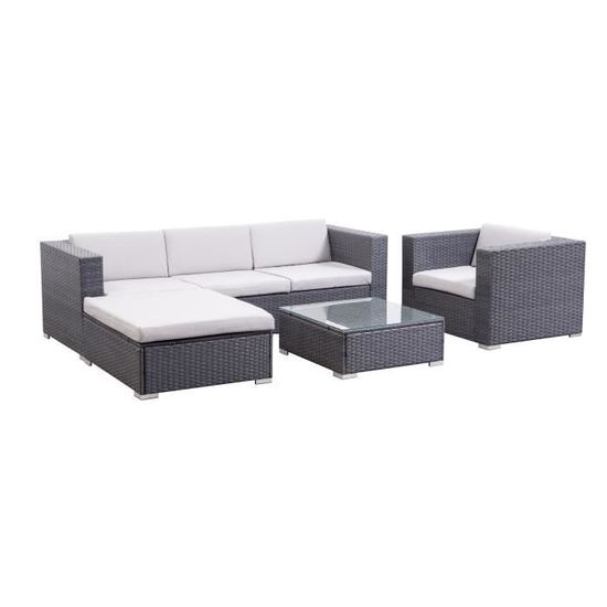 Goa Salon De Jardin 5 Places En Resine Tressee Et Aluminium Gris