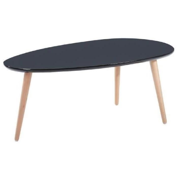 Stone Table Basse Ovale Scandinave Noir Laque L 88 X L 48 Cm