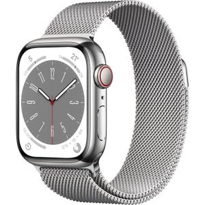 MONTRE CONNECTÉE Apple Watch Series 8 GPS + Cellular - 41mm - Boîtier Silver Stainless Steel - Bracelet Silver Milanese Loop