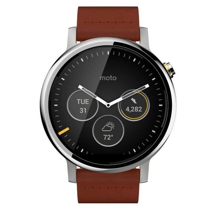 Smartwatch Motorola Moto 360 (2ème génération) cadran 46 mm Cuir cognac connectée Cdiscount