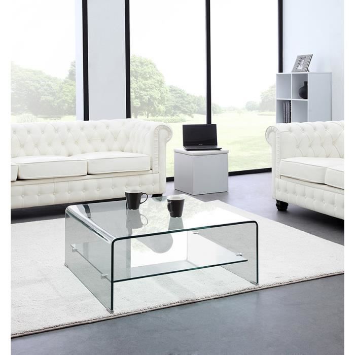 Glass Table Basse Carree En Verre Trempe Etagere Achat Vente