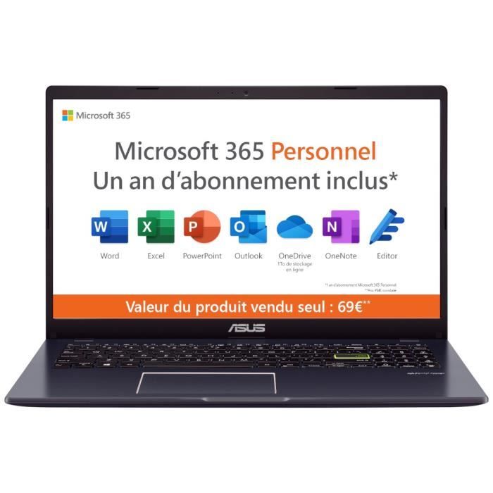 PC Portable ASUS VivoBook 15 E510 |156 HD Intel Pentium N5030 RAM 4 Go 128Go eMMC Win 11 Microsoft 365
