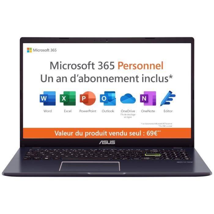 PC Portable ASUS VivoBook 15 E510 |156 HD Intel Pentium N5030 RAM 4 Go 128Go eMMC Win 11 Microsoft 365
