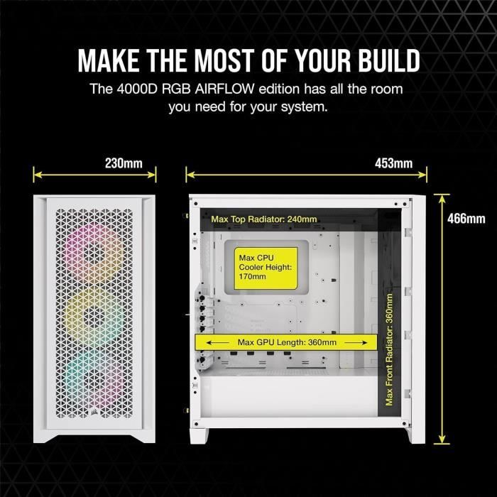 Corsair iCUE 4000X RGB Tempered Glass (Blanc) - Boîtier PC