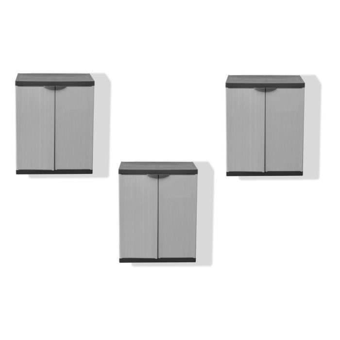 TOOD Lot de 3 armoires basses de rangement 1 tablette en résine