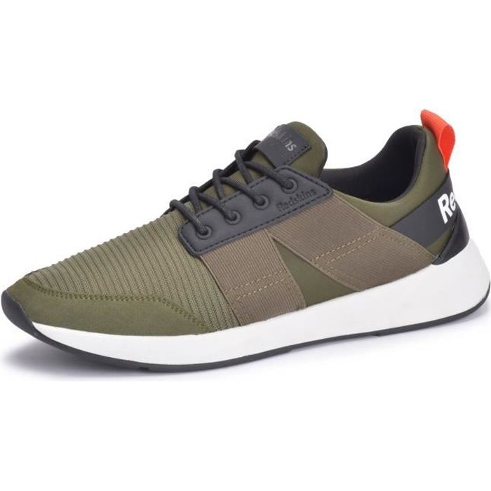 Baskets Homme REDSKINS Epuis Vert Kaki Noir Cuir Lacets Plat