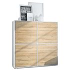 Vladon Highboard Cuba V2 Placard 104 x 105,5 x 35,5 cm Buffet haut à 8 compartiments, caisson en blanc mat - façades en Chêne