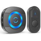 BLEOSAN Sonnette de Porte sans Fil 300M IP55 Étanche Carillon Electronique avec Récepteur Enfichable pour la Maison 55 Mélodies LED Noir