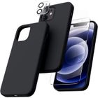 Coque Silicone Noir + Verre Trempe et Protection Camera Arriere Pour iPhone 12 Little Boutik®