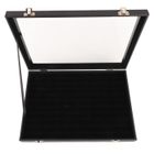 Porta Coperchi Boîte à Bijoux Velours Noir Avec Couvercle Verre 35x24cm - Rangement Anneaux, Boucles D'Oreilles, Boutons De Manchette Boite A The