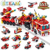 Kit De Blocs De Construction - AMOUNE - Camions De Pompiers - 557 Pièces - Plastique - Enfant - Garçon - Rouge