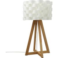 Lampe à poser en bambou - E14 - 40 W - H. 55 cm - Blanc