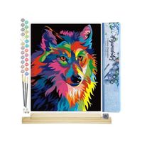 Figured'Art Peinture par Numéro Adulte Loup Pop Art - Kit de Loisir Créatif DIY Numéro d'Art - 40x50cm avec châssis en bois à monter