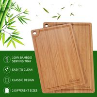 Planche à découper en bambou naturel, grande planche en bois pour la cuisine, 43 x 30 x 2 cm + 38 x 25 x 1,5 cm