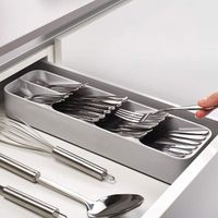 Boîte de rangement pour vaisselle avec plateau de rangement pour couteau et fourchette; gris