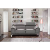 Canapé 2 places design en simili gris - CARLO - Pieds en acier, têtières relax