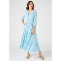 Robe - Damart - Robe longue maille crêpe à volants - Bleu Indien