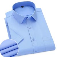 Chemise Homme Ete Manches Courtes Chemisette Elegant Avec Poche Couleur Unie - Bleu