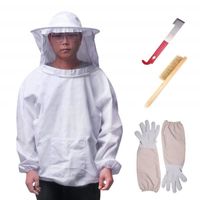 4PCS Apiculture costume ensemble d'outils - Apiculteur Suit Veil Outils Kit, manches longues Gants Bee Hive Brush J Hook Hive