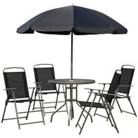 Outsunny Ensemble Salon de Jardin 6 pcs - Table Ronde + 4 chaises Pliables + Parasol - Acier époxy café textilène Polyester Noir