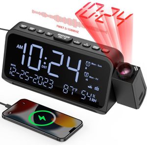 Réveil à Projection Mrisata - Horloge Numérique Avec Projecteur Rotatif Au Plafond